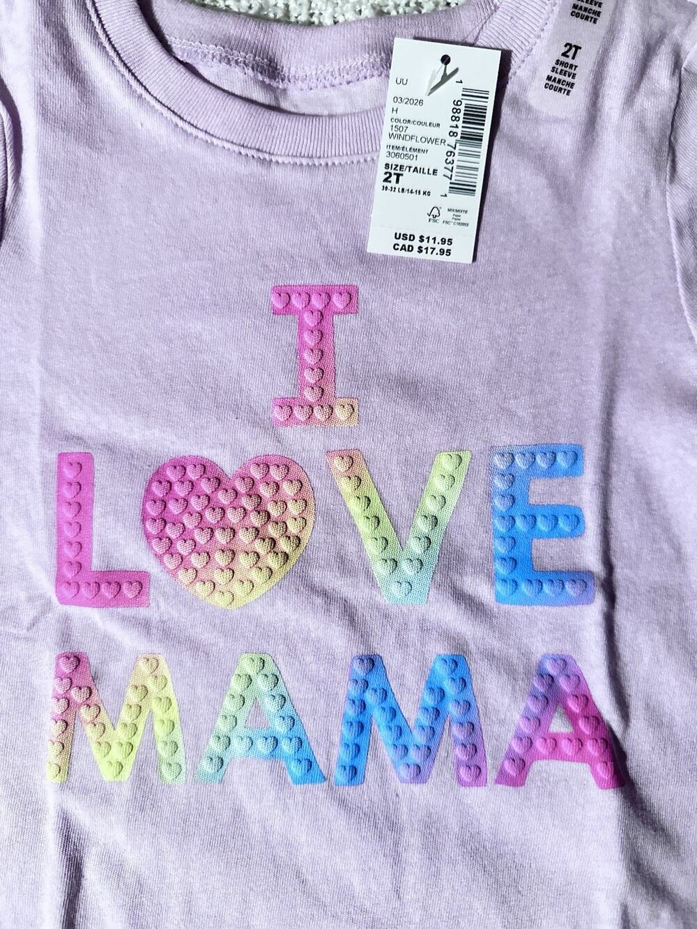 NWT Children’s Place Toddler Girls I Love Mama Pink Shirt Size 2T New With Tag